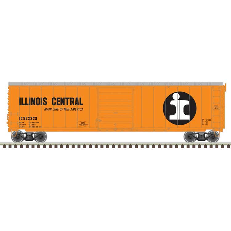 Atlas HO Postwar 50' Single-Door Boxcar - Ready to Run - Master(R) -- Illinois Central (IC) #523329 (orange, black, white, Split Rail Logo)