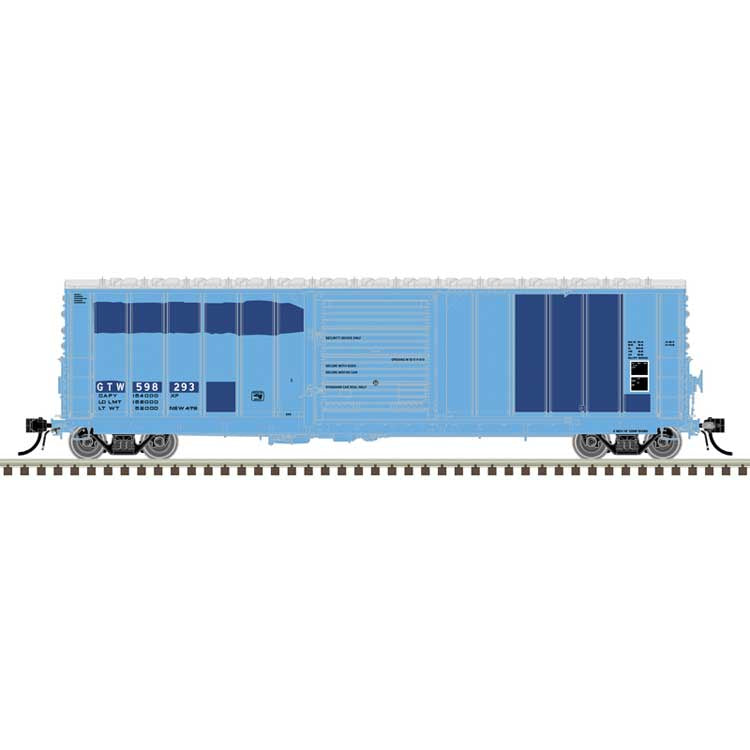 Atlas HO CNCF 5000 50' Boxcar - Ready to Run - Master(R) -- Grand Trunk Western (GTW) #598293 (Ex-RI, light blue, dark blue, white)