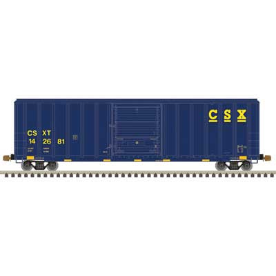 Atlas HO FMC 5347 Single-Door Boxcar - Ready to Run - Master(R) -- CSX #142654 (blue, yellow, yellow conspicuity marks)
