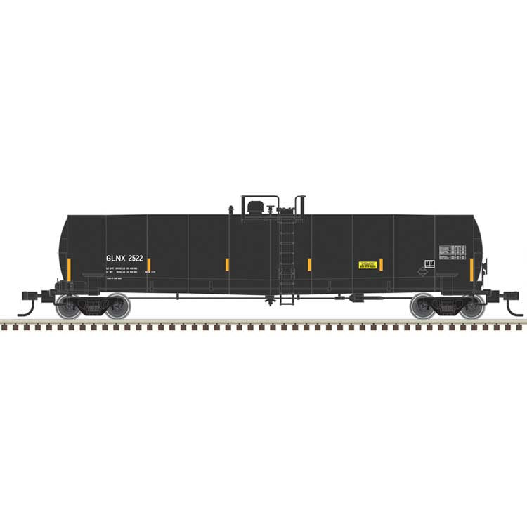 Atlas HO ACF 23,500-Gallon Tank Car - Ready to Run - Master(R) -- GLNX #2520 (black, reporting marks only, yellow conspicuity marks)