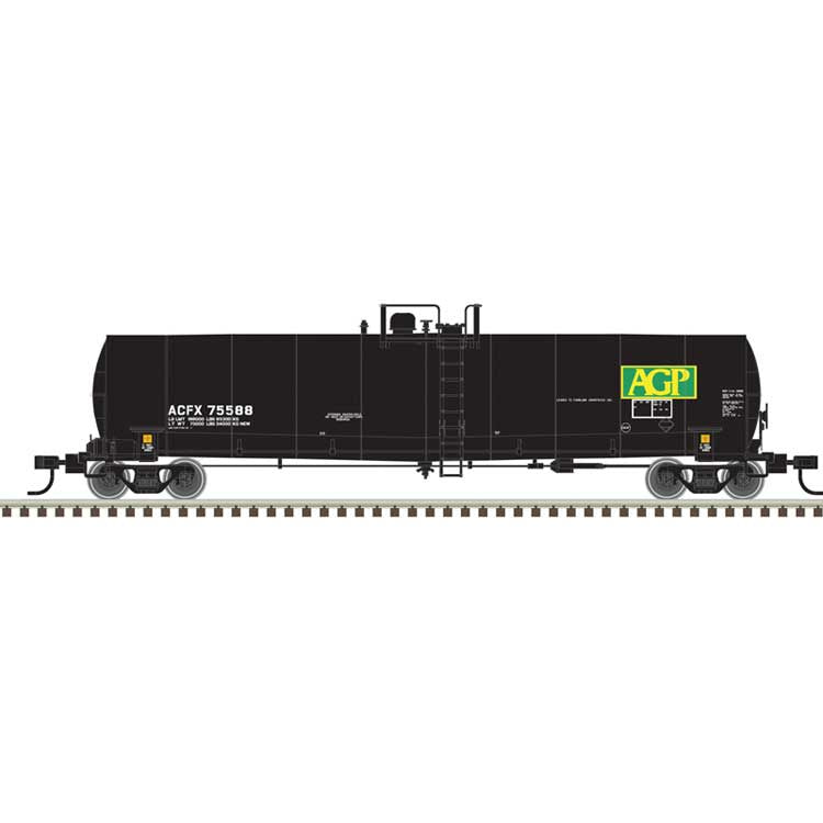 Atlas HO ACF 23,500-Gallon Tank Car - Ready to Run - Master(R) -- AG Processing Atlas HO ACFX #95777 (black, green, yellow)