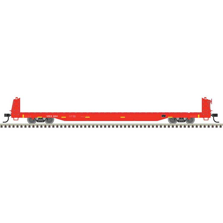 Atlas HO 62' Short-Bulkhead Flatcar - Ready to Run -- Southern Parts & Equipment SPEX #604 (Red)
