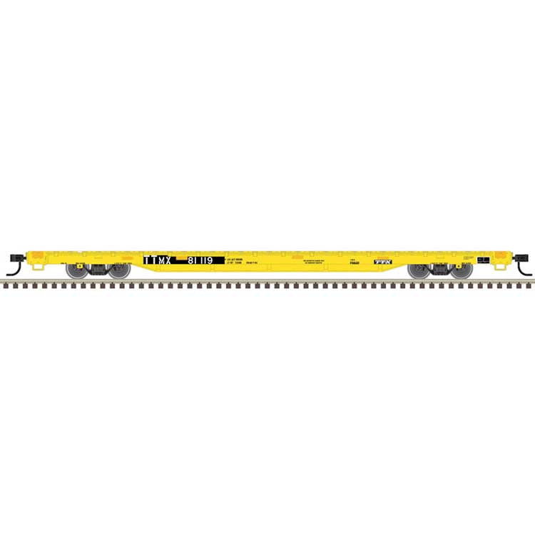 Atlas HO 68' Flatcar - Ready to Run -- TTX TTMX #81111 (yellow, black)