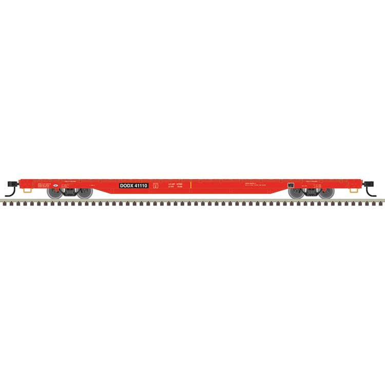 Atlas HO 68' Flatcar - Ready to Run -- Department of Defense DODX #41110 (red, black)