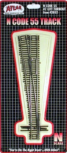 Atlas Code 55 Turnout, Nickel-Silver Rail, Brown Ties -- No.7 Left Hand - ATL2052