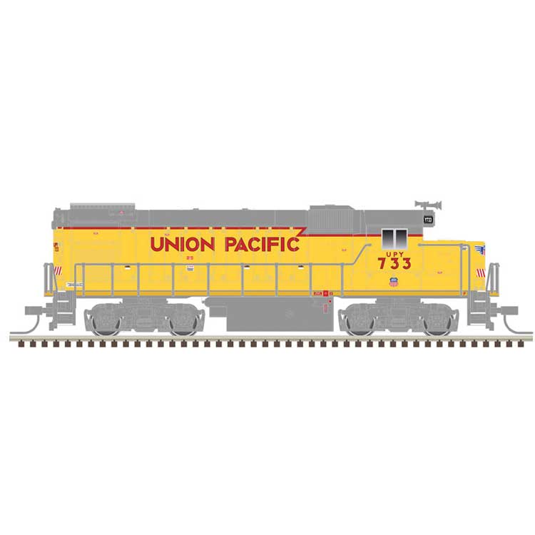 Atlas N EMD GP15-1 - Standard DC -- Union Pacific 733 (yellow, red, gray, Baby Wings)