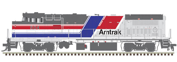 Atlas N GE Dash 8-40BHW with Deck Ditch Lights - LokSound and DCC - Master(R) Gold -- Amtrak 504 (Hockey Stick, red, blue, silver)