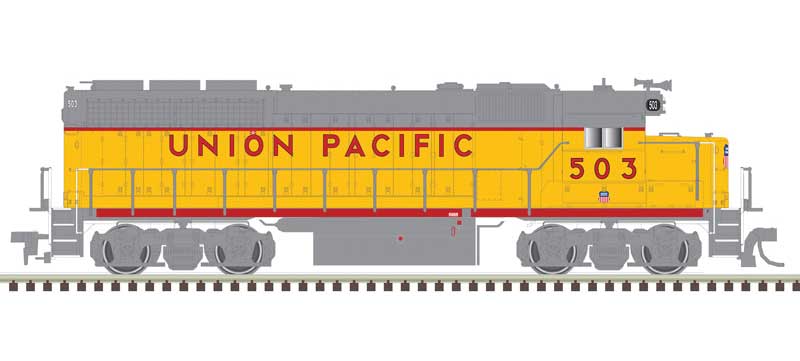 EMD Atlas N GP40 - Standard DC - Master(R) Silver -- Union Pacific 503 (Armour Yellow, gray, red)