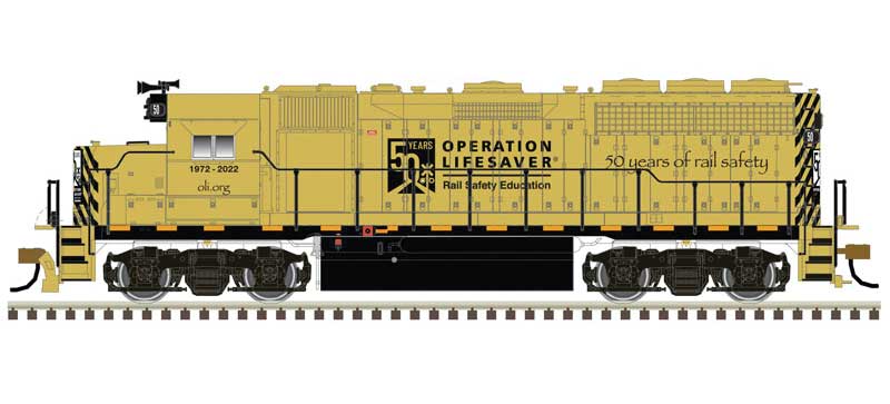 EMD Atlas N GP40 with Ditch Lights - Standard DC - Master(R) Silver -- Operation Lifesaver 50th Anniversary (gold)