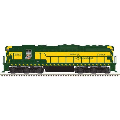 EMD SD7 - Standard DC -- Chicago & North Western 1664 (yellow, green, Streamliners Slogan)