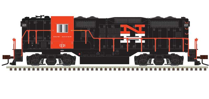Atlas N EMD GP9 - LokSound & DCC -- New Haven #1221 (black, orange, white)