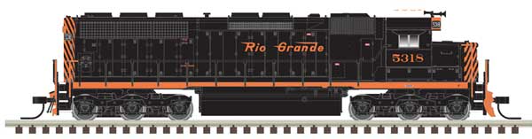 Atlas N EMD SD45 Low Nose - Standard DC - Master(R) Silver -- Denver & Rio Grande Western #5318 (black, Aspen Gold, Small Flying Grande)