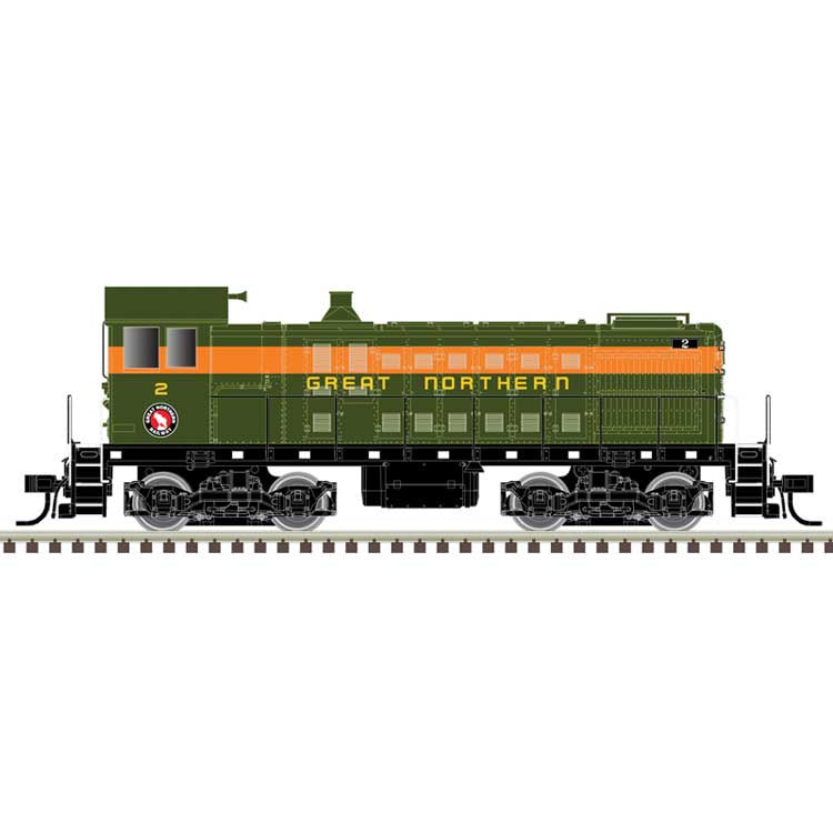 Atlas N Alco S2 - Standard DC - Master(R) -- Great Northern (GN) #7 (green, orange, yellow)