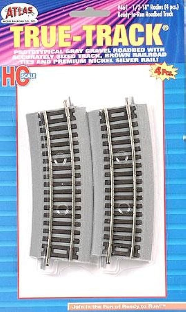 Atlas True-Track(R) Code 83 Track & Roadbed System -- 1/2 18" Radius Curves pkg(4) - ATL461