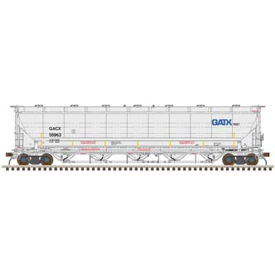 Atlas N Trinity 5660 PD Covered Hopper - Ready to Run -- GATX GACX #55188 (gray, black, blue GATX Logo, yellow conspicuity stripes)