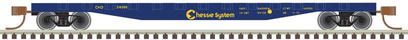 Atlas N 50' Steel Flatcar with Stakes - Ready to Run -- Chessie System 216580 (blue, yellow)