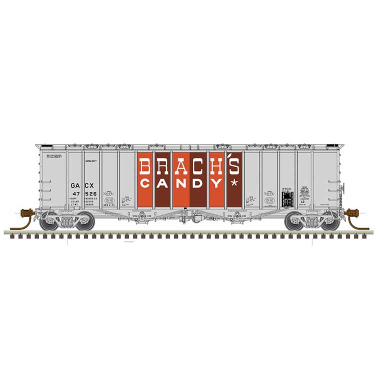 Atlas 4180 Airslide Covered Hopper - Ready to Run - Master(R) -- Brach's Candy 47526 (gray, red, maroon) - ATL50005809