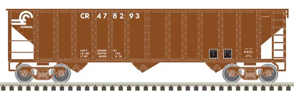 Atlas N 90-Ton 3-Bay Hopper with Load - Ready to Run -- Conrail 478258 (Boxcar Red, white)