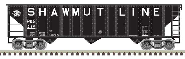 Atlas N 90-Ton 3-Bay Hopper with Load - Ready to Run -- Pittsburgh and Shawmut 207 (black, white)