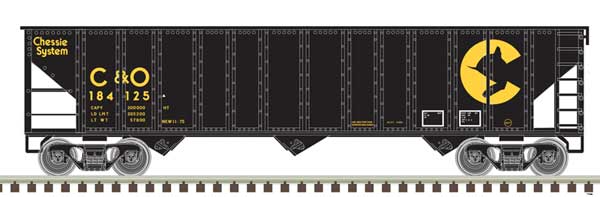 Atlas N 90-Ton 3-Bay Hopper with Load - Ready to Run -- Chessie System C&O 183639 (black, yellow)