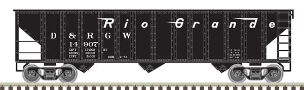 Atlas N 90-Ton 3-Bay Hopper with Load - Ready to Run -- Denver & Rio Grande Western 14638 (black, white)