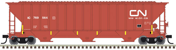 Atlas N Thrall 4750 3-Bay Covered Hopper - Canadian National IC 769606 (Boxcar Red, white)
