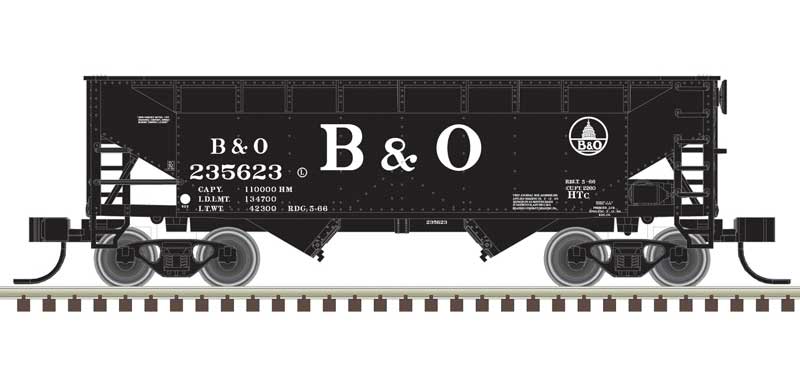Atlas N 2-Bay Offset-Side Hopper with Flat Ends & Load - Ready to Run - Master(R) -- Baltimore & Ohio 235644 (black, white)