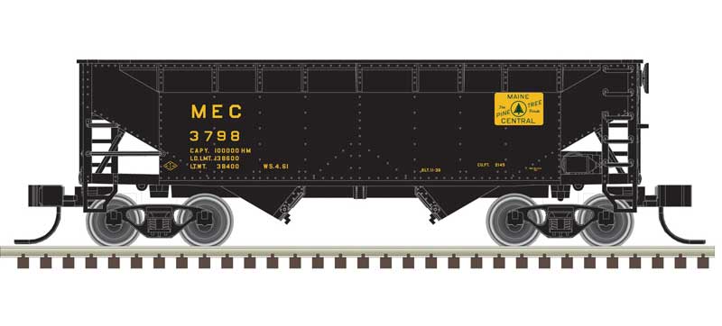 Atlas N 2-Bay Offset-Side Hopper with Flat Ends & Load - Ready to Run - Master(R) -- Maine Central 3754 (black, white, Harvest Gold)