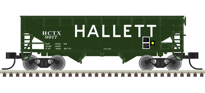 Atlas N 2-Bay Offset-Side Hopper with Flat Ends & Load - Ready to Run - Master(R) -- Hallett 9918 (green, white)