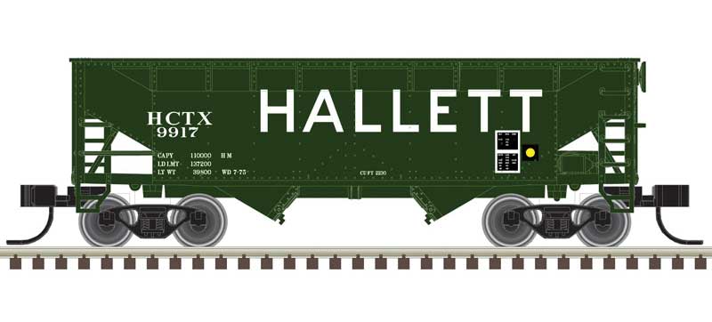 Atlas N 2-Bay Offset-Side Hopper with Flat Ends & Load 3-Pack - Ready to Run - Master( -- Hallett 9937, 9943, 9951 (green, white)