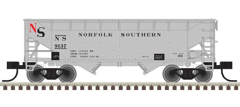 Atlas N 2-Bay Offset-Side Hopper with Flat Ends & Load - Ready to Run - Master(R) -- Original Norfolk Southern 9137 (gray, black, red)