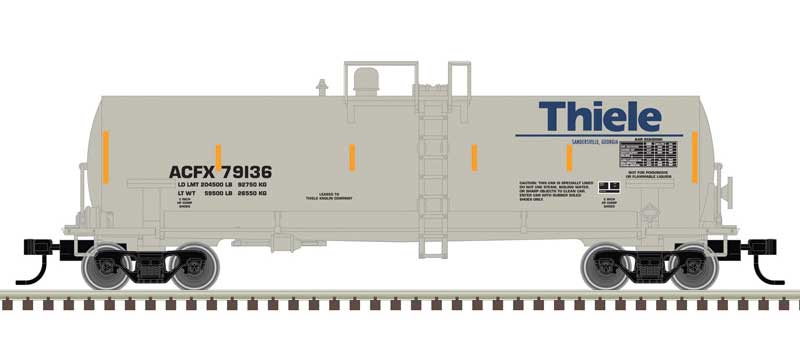 Atlas ACF 14,000-Gallon Kaolin Tank Car - Ready to Run -- Thiele Kaolin 79136 (gray, blue, yellow conspicuity marks) - ATL50006163