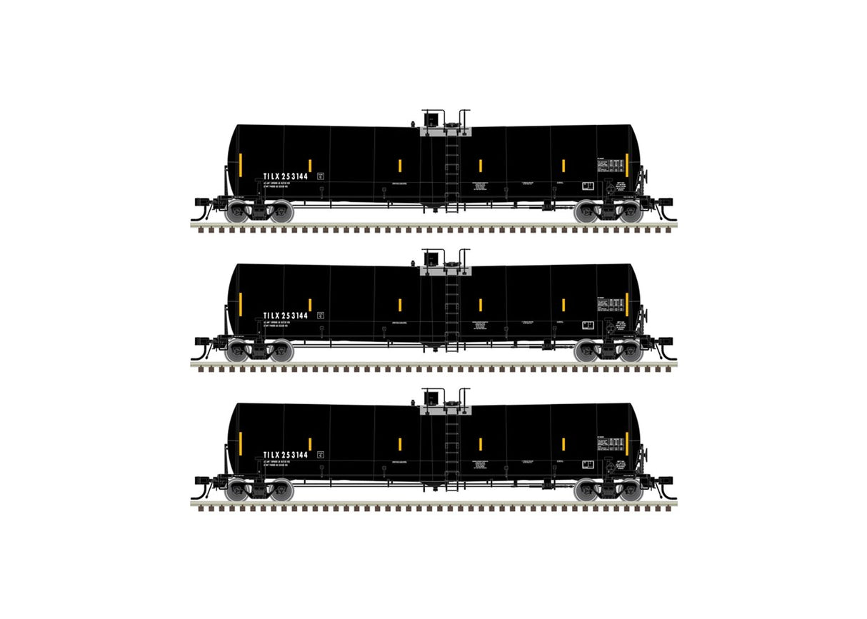 Atlas N Trinity 25,500-Gallon Tank Car 3-Pack - Ready to Run -- Atlas N Trinity Industries Leasing TILX #253152, 253176, 253189 (black, white, 2019