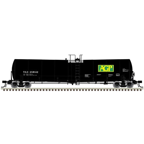 Atlas N Trinity 25,500-Gallon Tank Car - Ready to Run -- AGP TILX #250142 (black, green, yellow)