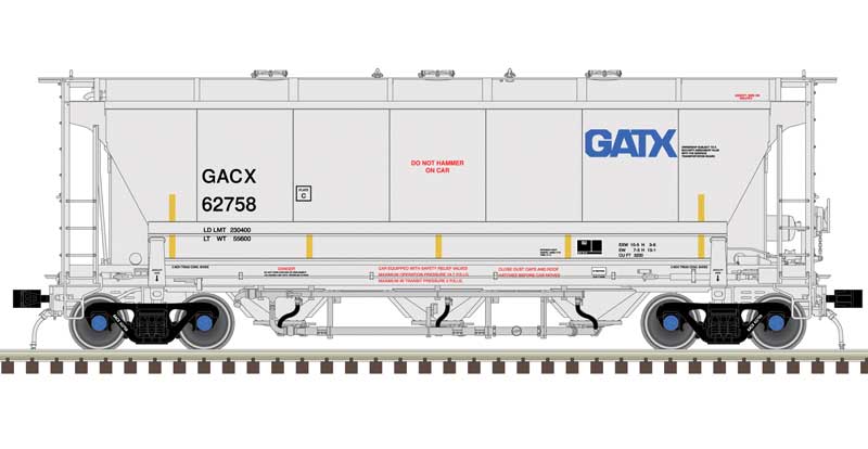 Atlas Trinity 3230 Pressure Differential PD Covered Hopper - Ready to Run Master Plu -- General American GACX #62758 (gray, black, blue) - ATL50006220