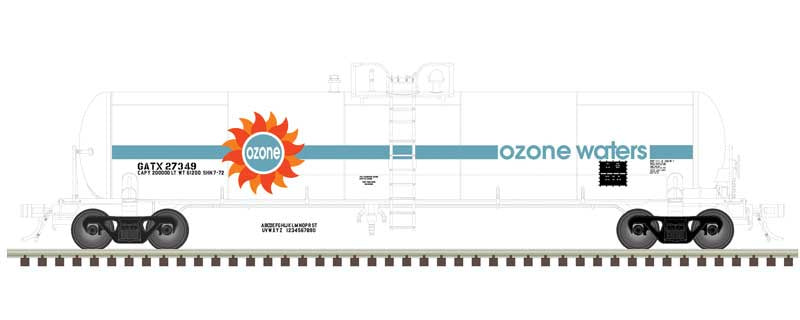 Atlas N GATX 20,700-Gallon Tank Car - Ready to Run - Master(R) -- Ozone Waters GATX #27349 (white, blue, orange, black)