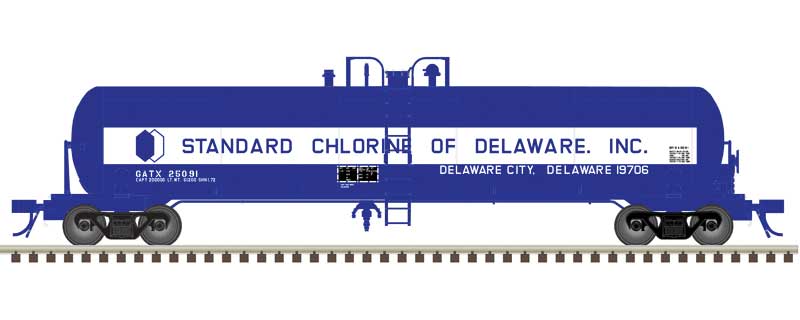 Atlas N GATX 20,700-Gallon Tank Car - Ready to Run - Master(R) -- Standard Chlorine of Delaware GATX #25089 (blue, white)