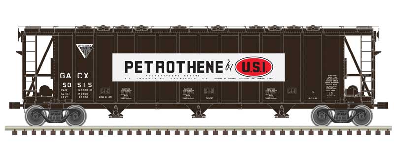 Atlas N General American 3500 Dry-Flo 3-Bay Covered Hopper - Ready to Run -- USI Petrothene GACX #50515 (black, white)