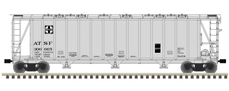Atlas N General American 3500 Dry-Flo 3-Bay Covered Hopper - Ready to Run -- Santa Fe #300665 (gray, black)