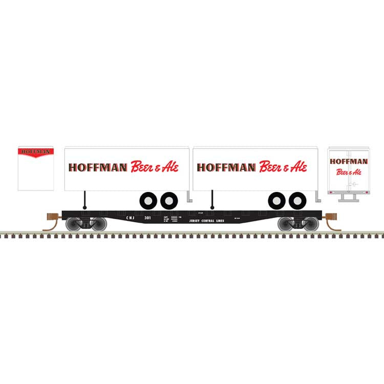 Atlas N 50' Piggyback Flatcar w/Two 24' Trailers - Ready to Run -- Central Railroad of New Jersey #301 (Hoffman Trailers, white, black, red)