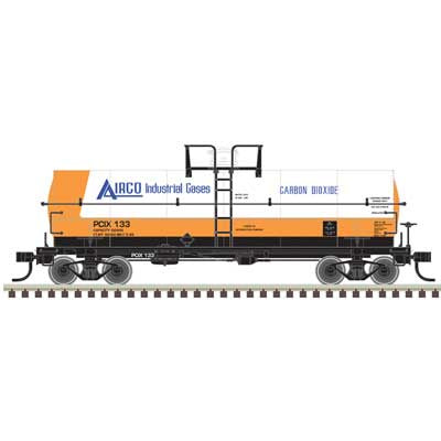 Atlas N 11,000-Gallon Tank Car w/Platform - Ready to Run - Master(R) -- Airco Carbon Dioxide PCIX #133 (white, orange, blue)