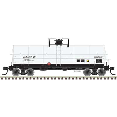 Atlas N 11,000-Gallon Tank Car w/Platform - Ready to Run - Master(R) -- GATX #64891 (white, black, Isobutane)