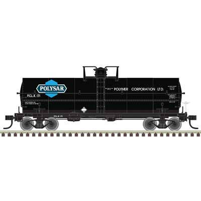 Atlas N 11,000-Gallon Tank Car w/Platform - Ready to Run - Master(R) -- Polysar PCLX #171 (black, blue, white)
