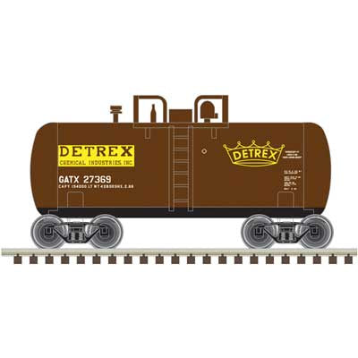 Atlas N 28' Beer Can Shorty Tank Car - Ready to Run -- Detrex GATX #27369 (black, yellow, white)