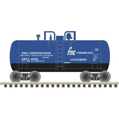 Atlas N 28' Beer Can Shorty Tank Car - Ready to Run -- FMC Chemicals GATX #10745 (blue, white)