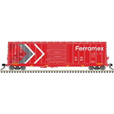 Atlas N CNCF 5000 50' Boxcar - Ready to Run - Master(R) -- Ferromex #110072 (2020s red, white, gray chevrons)