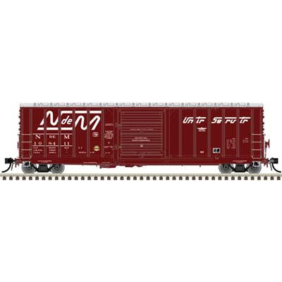 Atlas N CNCF 5000 50' Boxcar - Ready to Run - Master(R) -- Nacionales de Mexico N de M #108461 (Boxcar Red, white, Unir Servir Slogan)