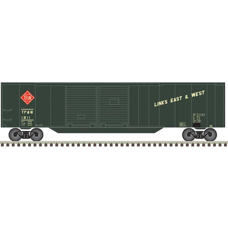 Atlas 50' Double-Door Boxcar - Ready to Run -- Toledo Peoria & Western #1215 (dark blue, yellow)