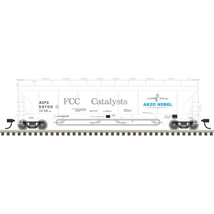 Atlas N ACF 4-Bay Center Flow(R) Pressureaide(R) Covered Hopper - Ready to Run - Maste -- Akzo Nobel ACFX #51302 (white, gray, blue)