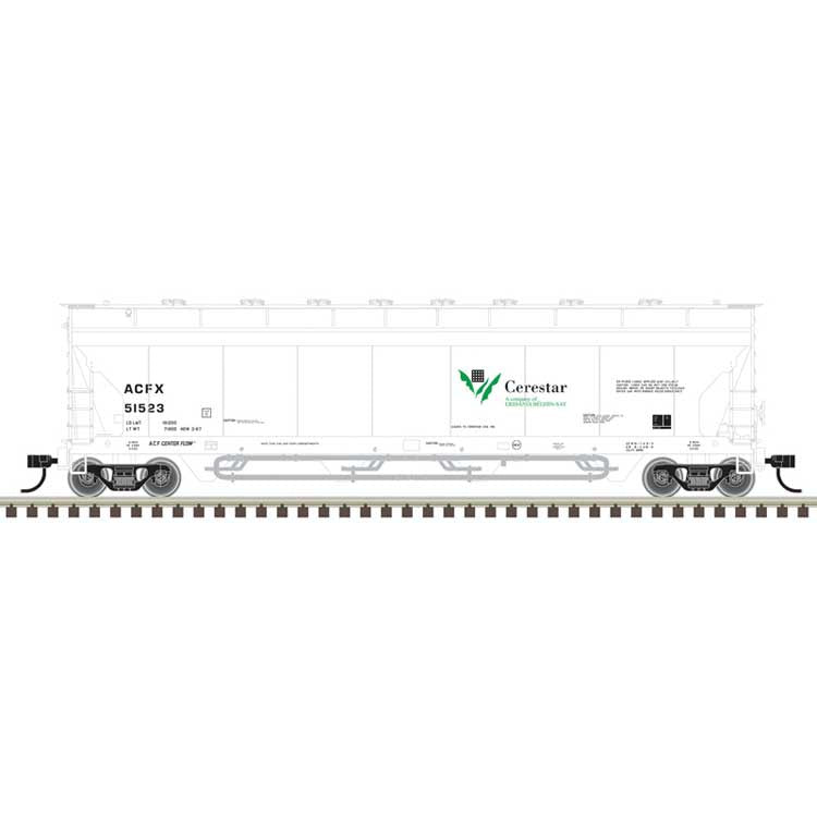 Atlas N ACF 4-Bay Center Flow(R) Pressureaide(R) Covered Hopper - Ready to Run - Maste -- Cerestar ACFX #51530 (gray, black, green)